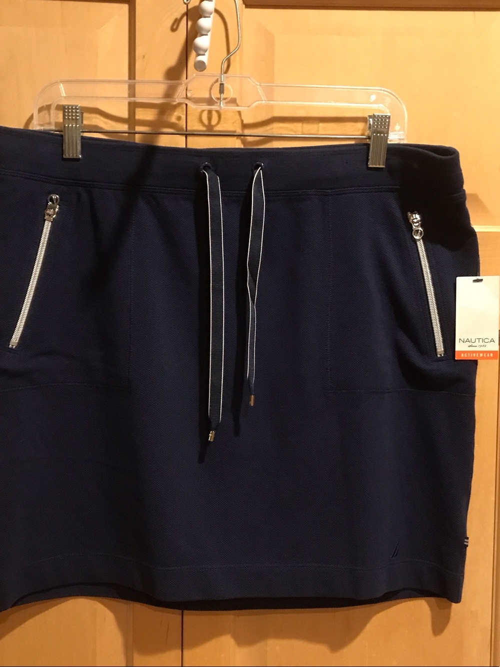 New Nautica Navy Drawstring Mini Skirt with Zip Pockets